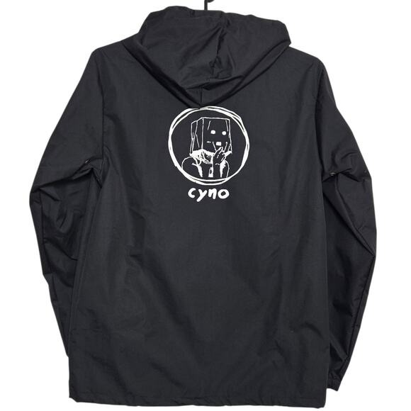 Cyno Jacket Size Large Nylon Black Snap Front Hood Rain Wind Cosplay - Picture 2 of 5